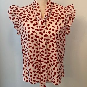 SHEIN collar tie cream and red light weight top